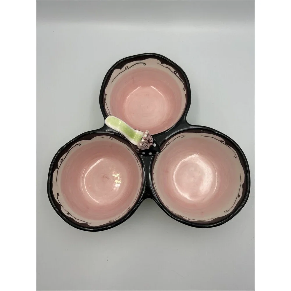 Vintage Clay Art 3 Section Serving Dish High Heel Shoe Purse Pink Green Ceramic